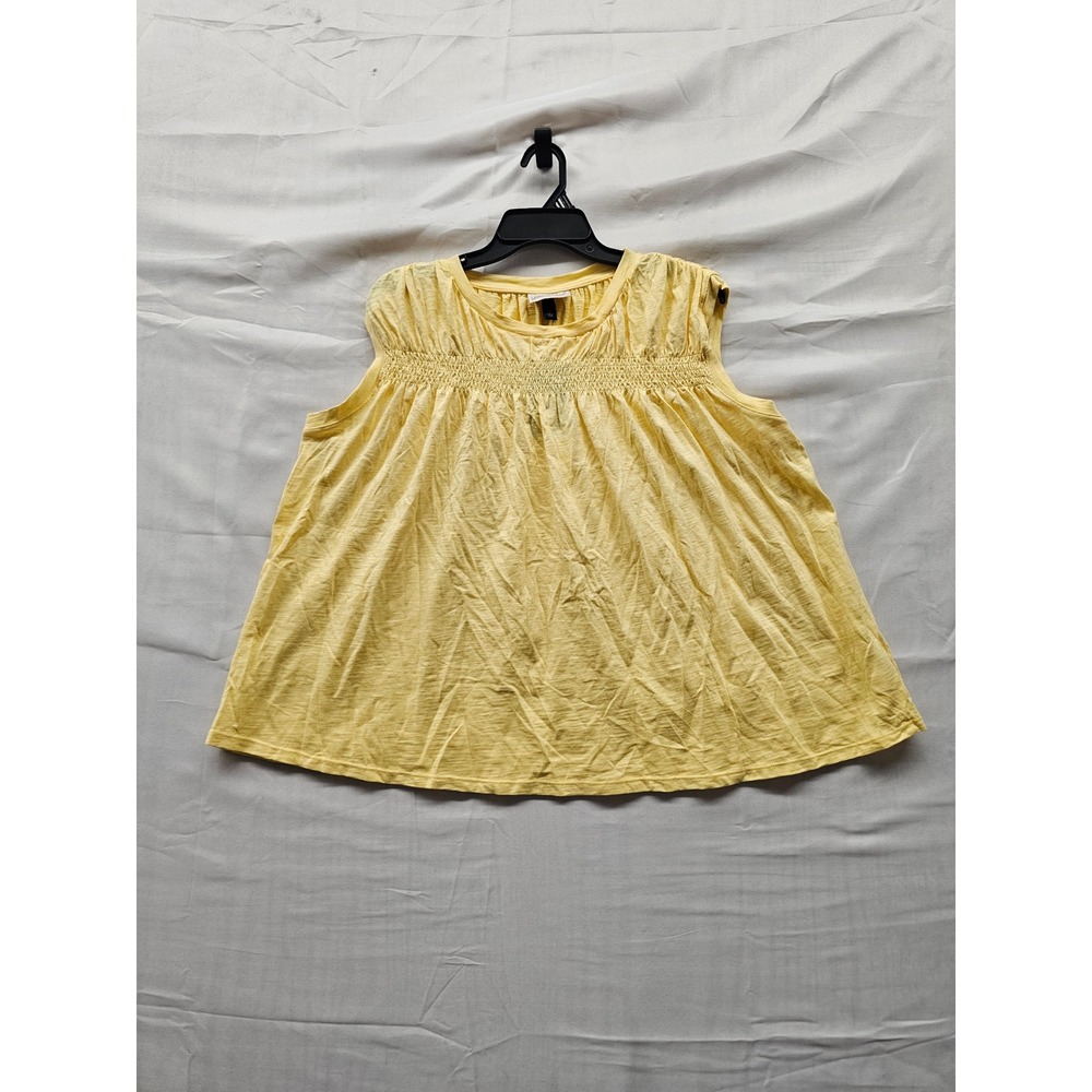 Universal Thread Womens Smocked Sleeveless Top Yellow Cotton Casual Size Large